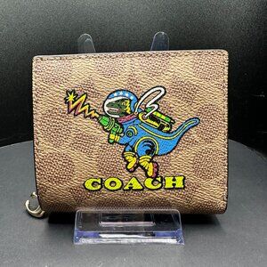 Coach Brown Wallet with Colorful Astronaut Dinosaur 🦖 Design